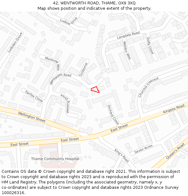 42, WENTWORTH ROAD, THAME, OX9 3XQ: Location map and indicative extent of plot