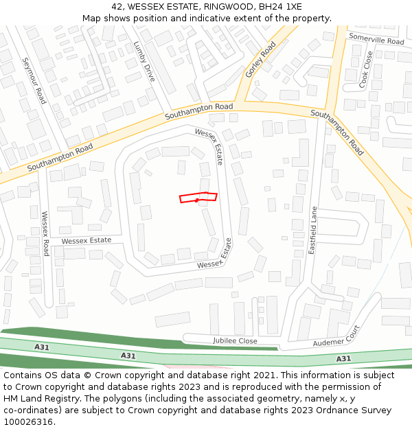 42, WESSEX ESTATE, RINGWOOD, BH24 1XE: Location map and indicative extent of plot