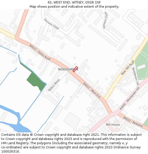 42, WEST END, WITNEY, OX28 1NF: Location map and indicative extent of plot