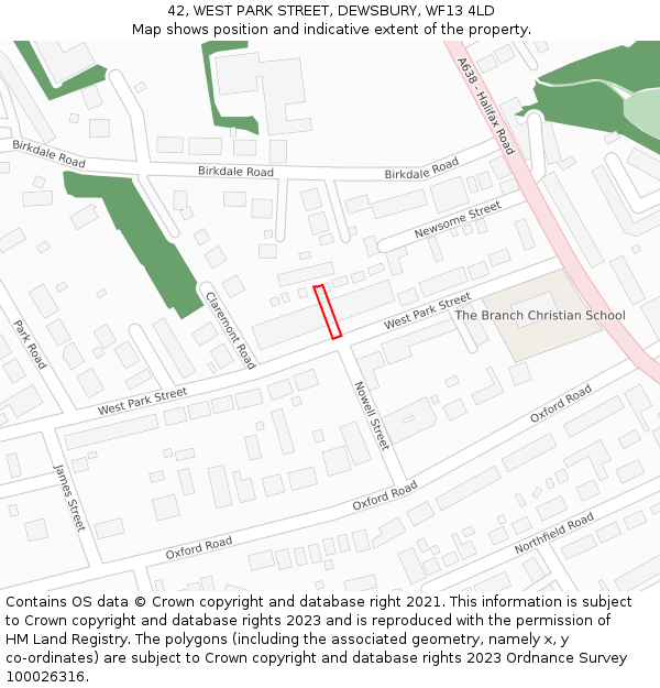 42, WEST PARK STREET, DEWSBURY, WF13 4LD: Location map and indicative extent of plot