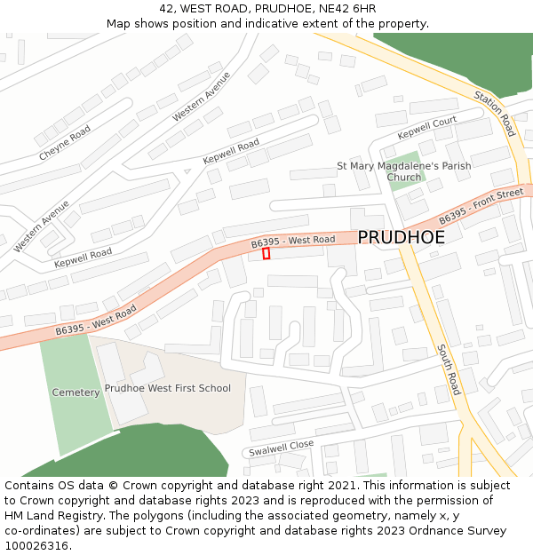 42, WEST ROAD, PRUDHOE, NE42 6HR: Location map and indicative extent of plot