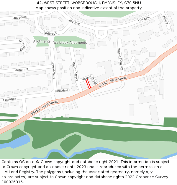 42, WEST STREET, WORSBROUGH, BARNSLEY, S70 5NU: Location map and indicative extent of plot