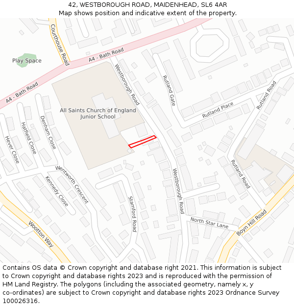 42, WESTBOROUGH ROAD, MAIDENHEAD, SL6 4AR: Location map and indicative extent of plot