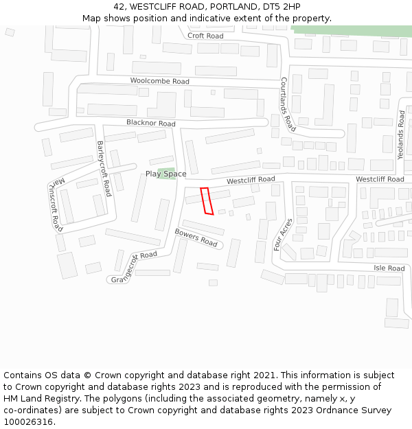 42, WESTCLIFF ROAD, PORTLAND, DT5 2HP: Location map and indicative extent of plot
