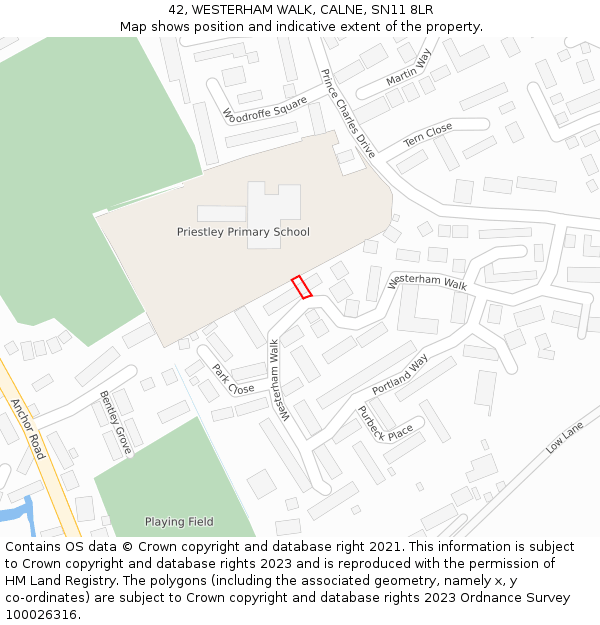 42, WESTERHAM WALK, CALNE, SN11 8LR: Location map and indicative extent of plot