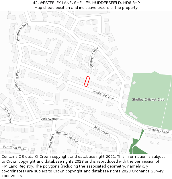 42, WESTERLEY LANE, SHELLEY, HUDDERSFIELD, HD8 8HP: Location map and indicative extent of plot