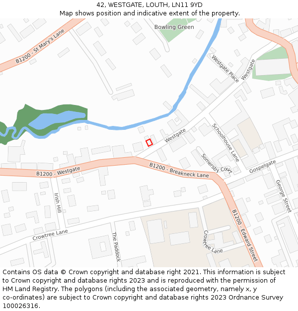42, WESTGATE, LOUTH, LN11 9YD: Location map and indicative extent of plot