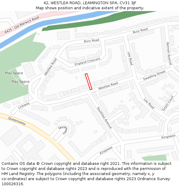 42, WESTLEA ROAD, LEAMINGTON SPA, CV31 3JF: Location map and indicative extent of plot