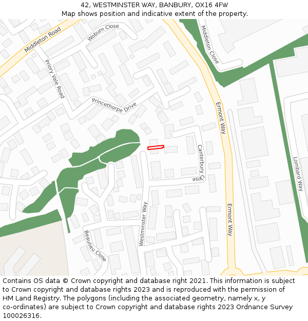 42, WESTMINSTER WAY, BANBURY, OX16 4FW: Location map and indicative extent of plot