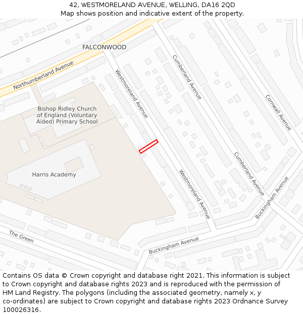 42, WESTMORELAND AVENUE, WELLING, DA16 2QD: Location map and indicative extent of plot