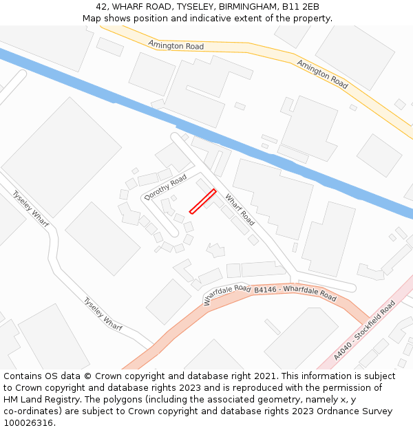 42, WHARF ROAD, TYSELEY, BIRMINGHAM, B11 2EB: Location map and indicative extent of plot