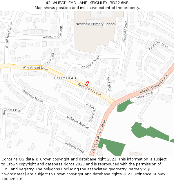 42, WHEATHEAD LANE, KEIGHLEY, BD22 6NR: Location map and indicative extent of plot