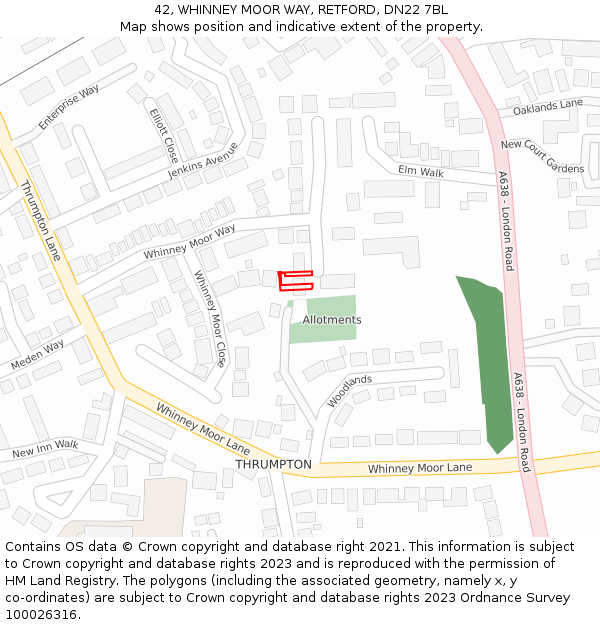 42, WHINNEY MOOR WAY, RETFORD, DN22 7BL: Location map and indicative extent of plot