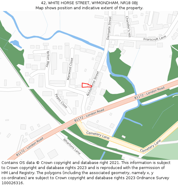 42, WHITE HORSE STREET, WYMONDHAM, NR18 0BJ: Location map and indicative extent of plot