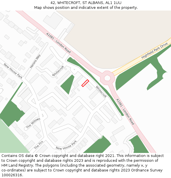 42, WHITECROFT, ST ALBANS, AL1 1UU: Location map and indicative extent of plot