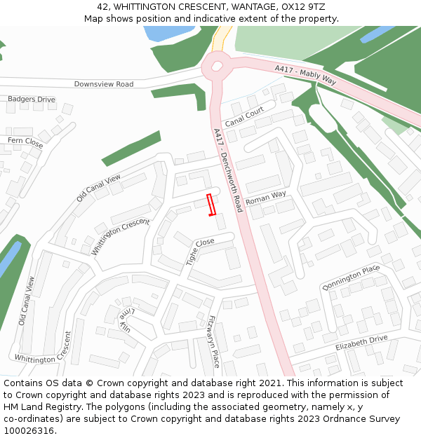 42, WHITTINGTON CRESCENT, WANTAGE, OX12 9TZ: Location map and indicative extent of plot