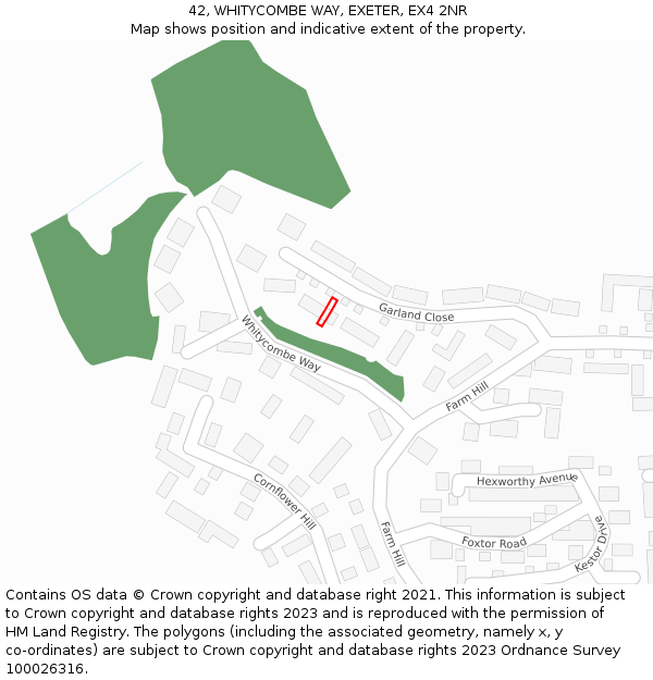 42, WHITYCOMBE WAY, EXETER, EX4 2NR: Location map and indicative extent of plot
