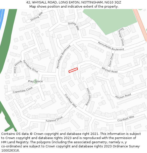 42, WHYSALL ROAD, LONG EATON, NOTTINGHAM, NG10 3QZ: Location map and indicative extent of plot