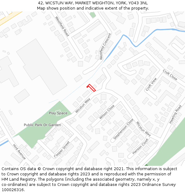 42, WICSTUN WAY, MARKET WEIGHTON, YORK, YO43 3NL: Location map and indicative extent of plot