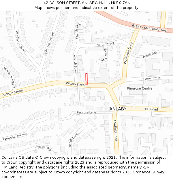 42, WILSON STREET, ANLABY, HULL, HU10 7AN: Location map and indicative extent of plot