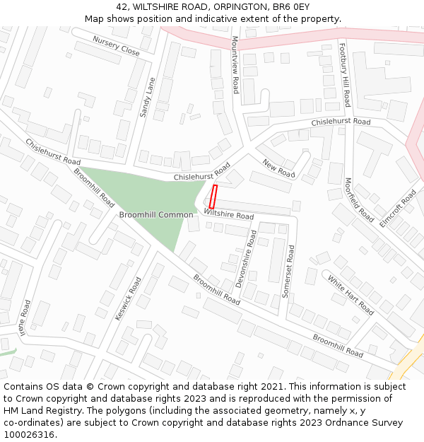 42, WILTSHIRE ROAD, ORPINGTON, BR6 0EY: Location map and indicative extent of plot