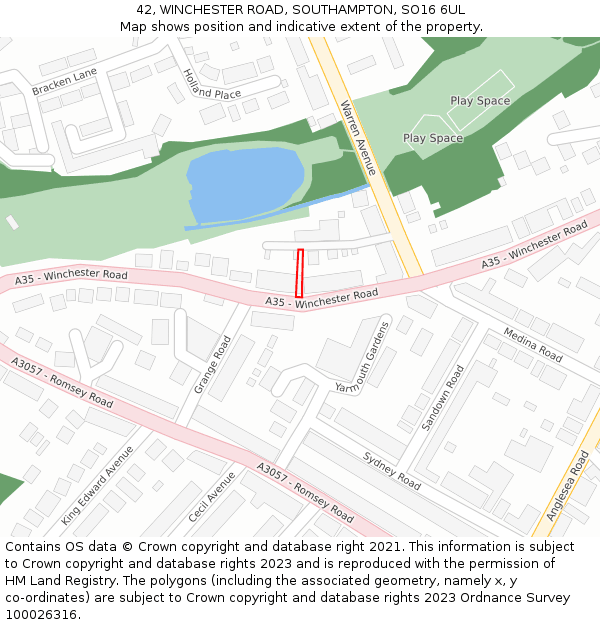 42, WINCHESTER ROAD, SOUTHAMPTON, SO16 6UL: Location map and indicative extent of plot
