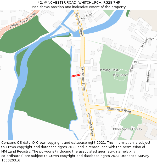 42, WINCHESTER ROAD, WHITCHURCH, RG28 7HP: Location map and indicative extent of plot