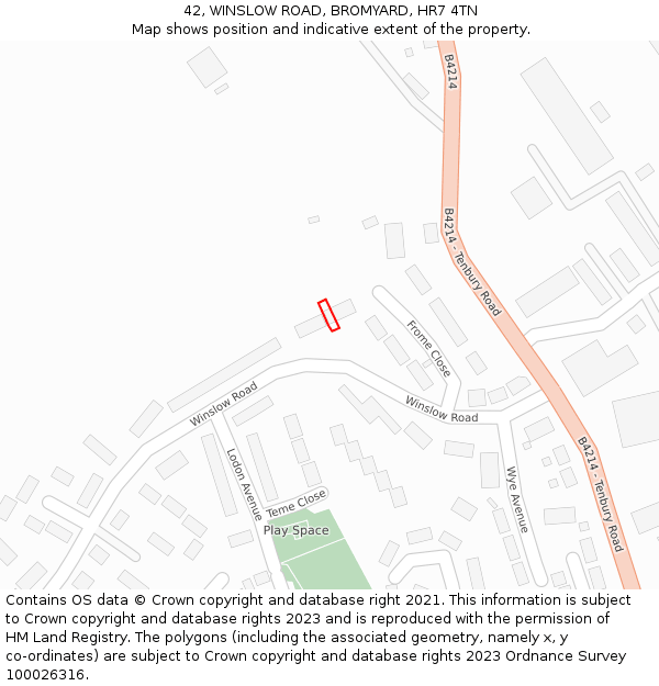42, WINSLOW ROAD, BROMYARD, HR7 4TN: Location map and indicative extent of plot