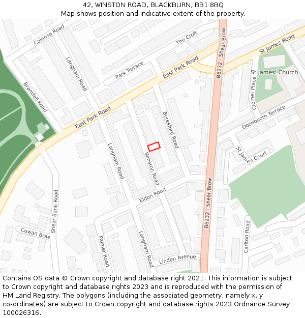 42, WINSTON ROAD, BLACKBURN, BB1 8BQ: Location map and indicative extent of plot