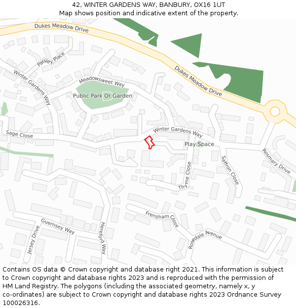 42, WINTER GARDENS WAY, BANBURY, OX16 1UT: Location map and indicative extent of plot