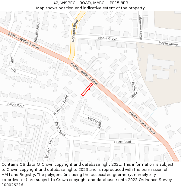 42, WISBECH ROAD, MARCH, PE15 8EB: Location map and indicative extent of plot