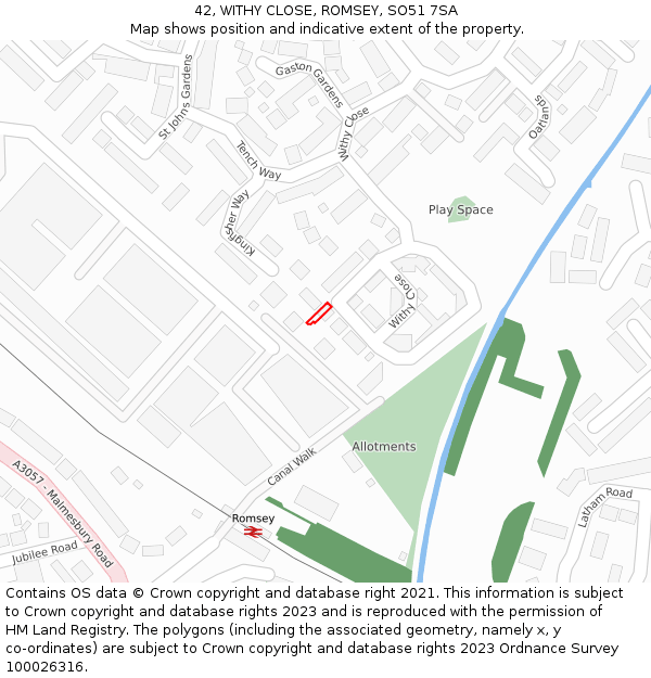 42, WITHY CLOSE, ROMSEY, SO51 7SA: Location map and indicative extent of plot