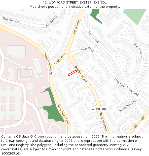 42, WONFORD STREET, EXETER, EX2 5DL: Location map and indicative extent of plot