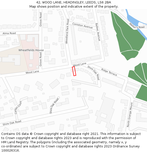 42, WOOD LANE, HEADINGLEY, LEEDS, LS6 2BA: Location map and indicative extent of plot