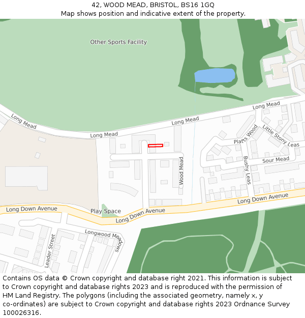 42, WOOD MEAD, BRISTOL, BS16 1GQ: Location map and indicative extent of plot
