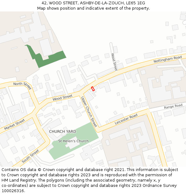42, WOOD STREET, ASHBY-DE-LA-ZOUCH, LE65 1EG: Location map and indicative extent of plot
