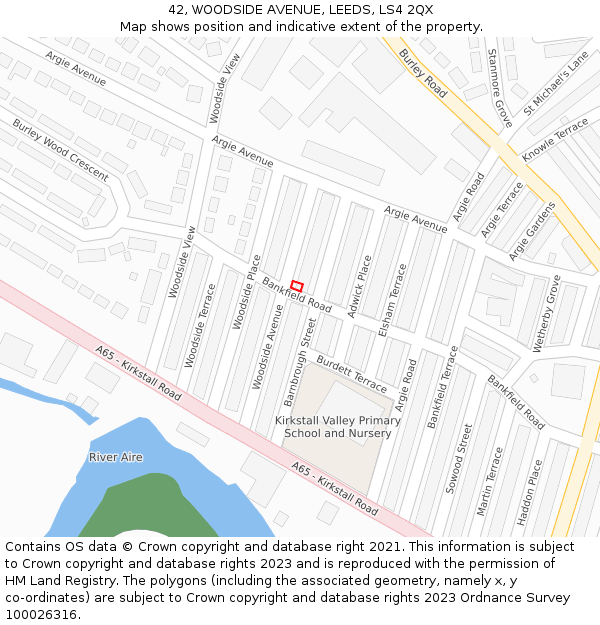 42, WOODSIDE AVENUE, LEEDS, LS4 2QX: Location map and indicative extent of plot