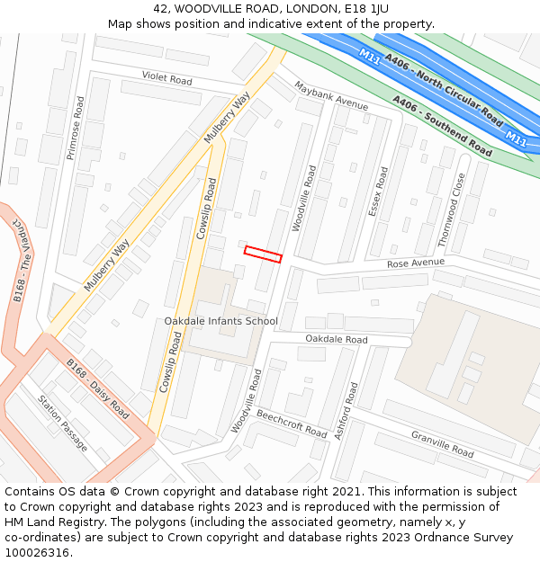 42, WOODVILLE ROAD, LONDON, E18 1JU: Location map and indicative extent of plot