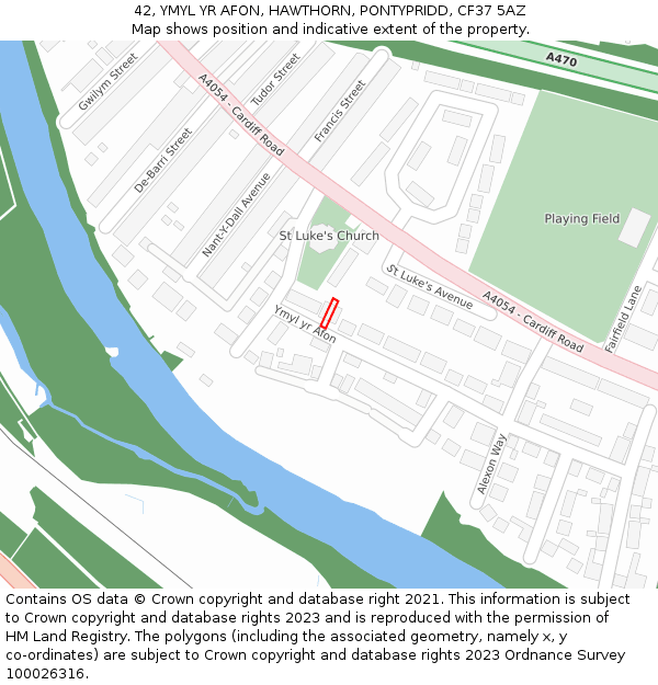 42, YMYL YR AFON, HAWTHORN, PONTYPRIDD, CF37 5AZ: Location map and indicative extent of plot