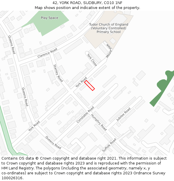 42, YORK ROAD, SUDBURY, CO10 1NF: Location map and indicative extent of plot
