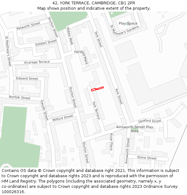 42, YORK TERRACE, CAMBRIDGE, CB1 2PR: Location map and indicative extent of plot