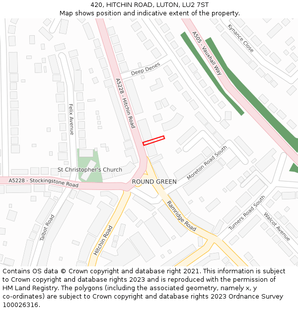 420, HITCHIN ROAD, LUTON, LU2 7ST: Location map and indicative extent of plot