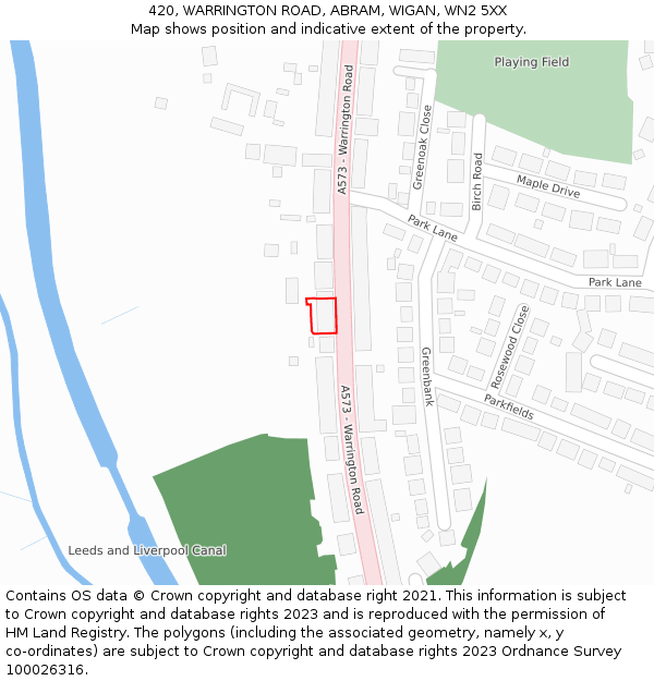 420, WARRINGTON ROAD, ABRAM, WIGAN, WN2 5XX: Location map and indicative extent of plot