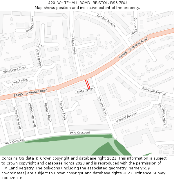 420, WHITEHALL ROAD, BRISTOL, BS5 7BU: Location map and indicative extent of plot