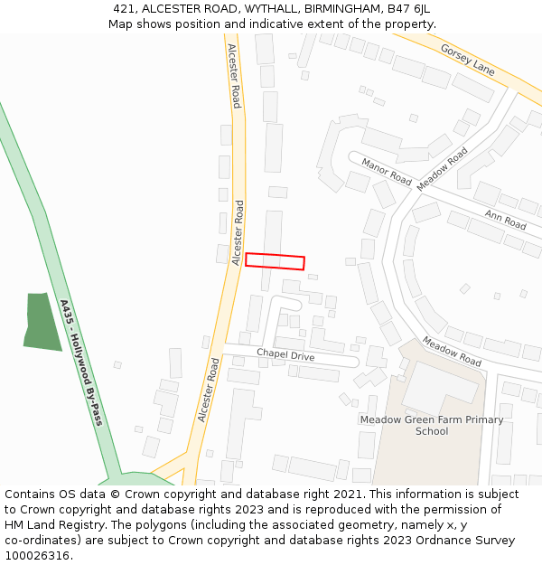 421, ALCESTER ROAD, WYTHALL, BIRMINGHAM, B47 6JL: Location map and indicative extent of plot