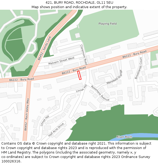 421, BURY ROAD, ROCHDALE, OL11 5EU: Location map and indicative extent of plot