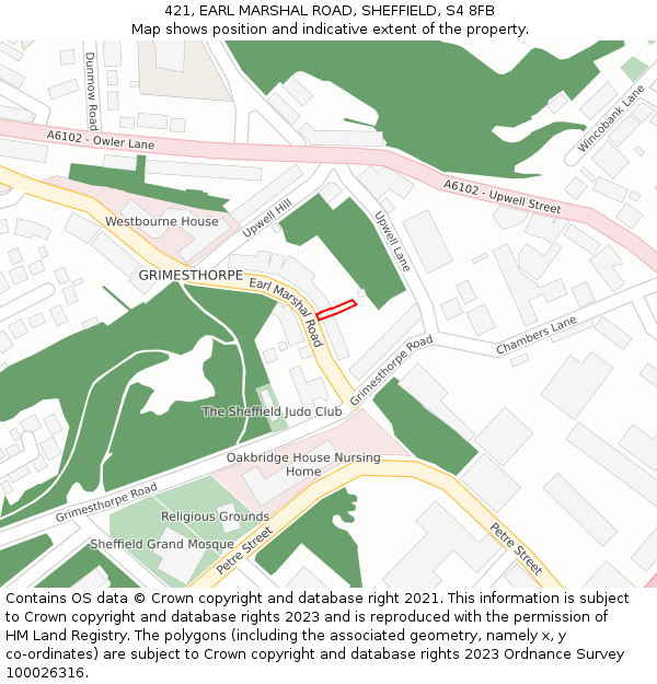 421, EARL MARSHAL ROAD, SHEFFIELD, S4 8FB: Location map and indicative extent of plot