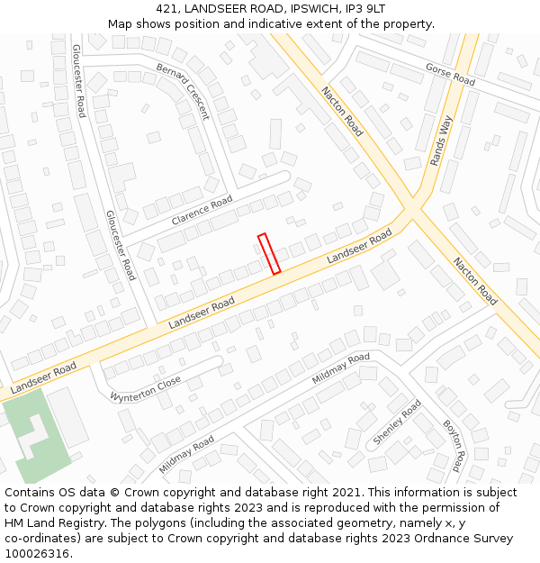 421, LANDSEER ROAD, IPSWICH, IP3 9LT: Location map and indicative extent of plot