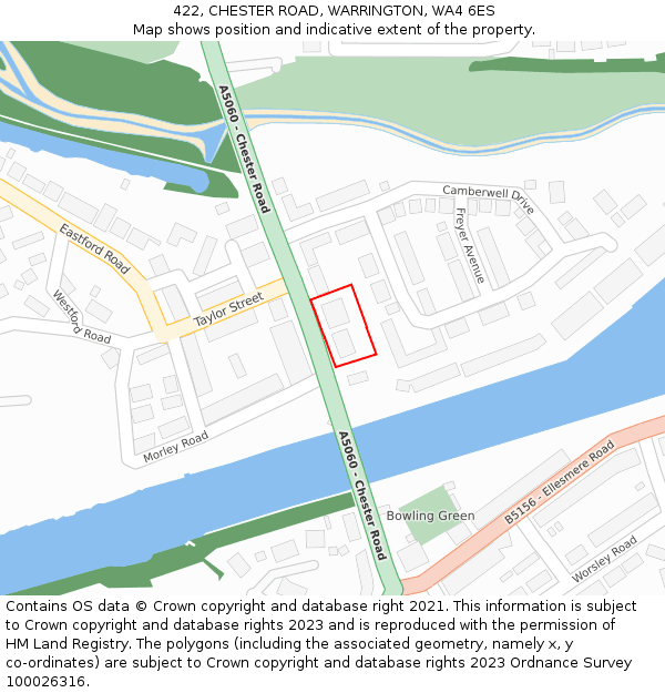 422, CHESTER ROAD, WARRINGTON, WA4 6ES: Location map and indicative extent of plot