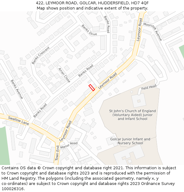422, LEYMOOR ROAD, GOLCAR, HUDDERSFIELD, HD7 4QF: Location map and indicative extent of plot